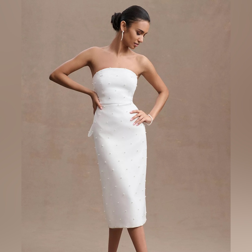 Sachin & Babi Gemma Strapless Back-Bow Pearl Midi Dress from Anthropologie